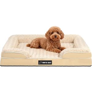Orthopedic Dog Bed for Large Medium Sized, Washable Memory Foam Large Dog Bed, Medium Pet Sofa with Removable Cover, Washable Waterproof Pet Couch Beds(Beige, M)