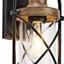 OKELI Dusk to Dawn Outdoor Wall Lights Fixtures, Waterproof Exterior Lighting Fixtures with Photocell Sensor,Vintage Faux Wood Grain Metal Cage Lantern Outside Lights for Porch Patio House Garage