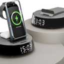 Alarm Clock with Wireless Charging Station, Clock for Bedroom with Night Light Bluetooth Speaker, Wireless Charger Dock Station for iPhone 17 16 15 14 13 12 Pro Max, Apple Watch 11, AirPods 3 (Black)
