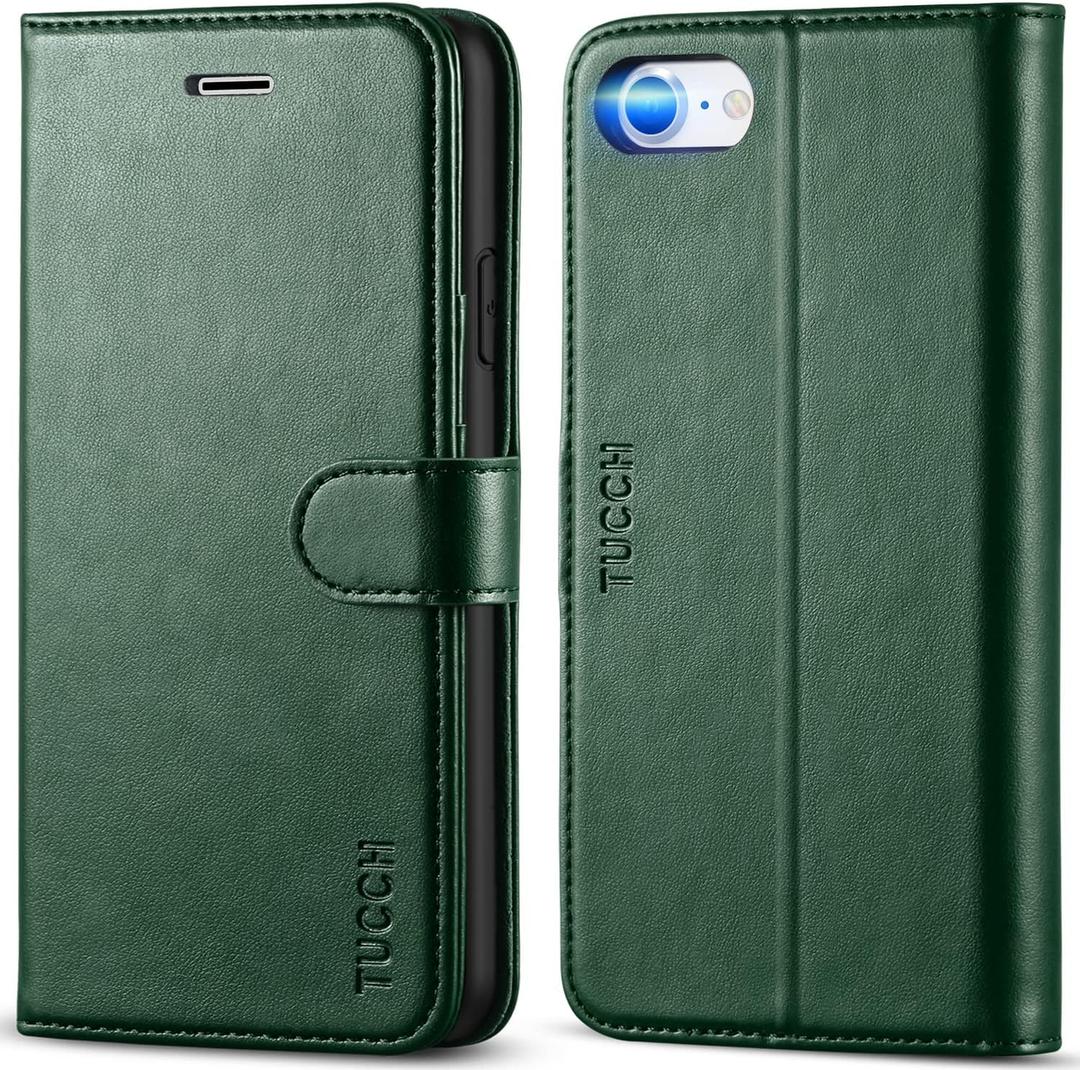 TUCCH Wallet Case for iPhone SE 2022/SE 2020/iPhone 8/7, PU Leather Folio with Stand Card Slot Magnetic Closure Flip Cover [TPU Interior Case] Compatible with iPhone SE 3/SE2/8/7, Midnight Green
