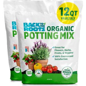 Back to the Roots 100% Organic Potting Mix (Value 12 Quart) | Premium Blend | Made in the USA
