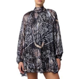 Lulus Women's Casey Mock Neck Mini Shift Dress, by Lulus | Small, Black Floral