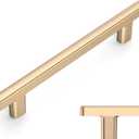 Amerdeco 10 Pack Brushed Brass Cabinet Pulls 5 Inch(128mm) Hole Center Drawer Pulls Cabinet Hardware Kitchen Cabinet Handles for Bathroom ZH0065