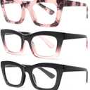 REAVEE Oprah Style Reading Glasses for Women Blue Light Blocking Computer Fashion Readers with Spring Hinge and Glasses pouch （Black/Pink/Tortoise +1.0）