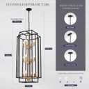 12-Light Lantern Tiered Pendant Light Fixtures, Black Metal Farmhouse Chandelier Hall Foyer Hanging Chandelier for Kitchen Island Dining Room Living Room Foyer Entryway, Black+Gold
