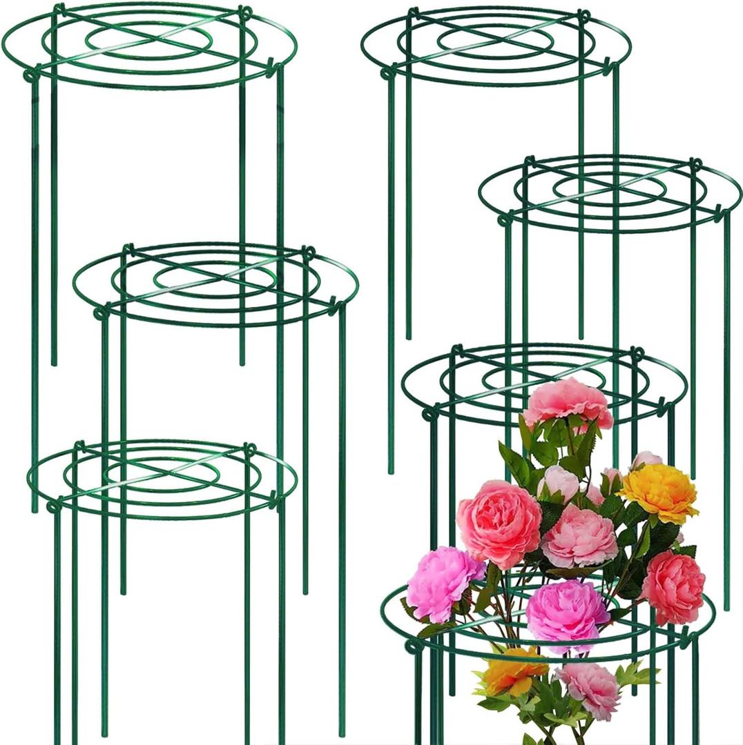 8 Sets Peony Support Cage,14"Diax32"High Heavy Duty Metal Plant Support,Grow Through Hoops Grids with 4 Thickened 5mm Legs,Strong Support Brace for Heavy Blossoms,Flower Support Ring for Peonies,Rose