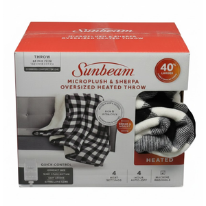 Sunbeam Microplush & Sherpa Oversized Heated Throw 60in × 70in