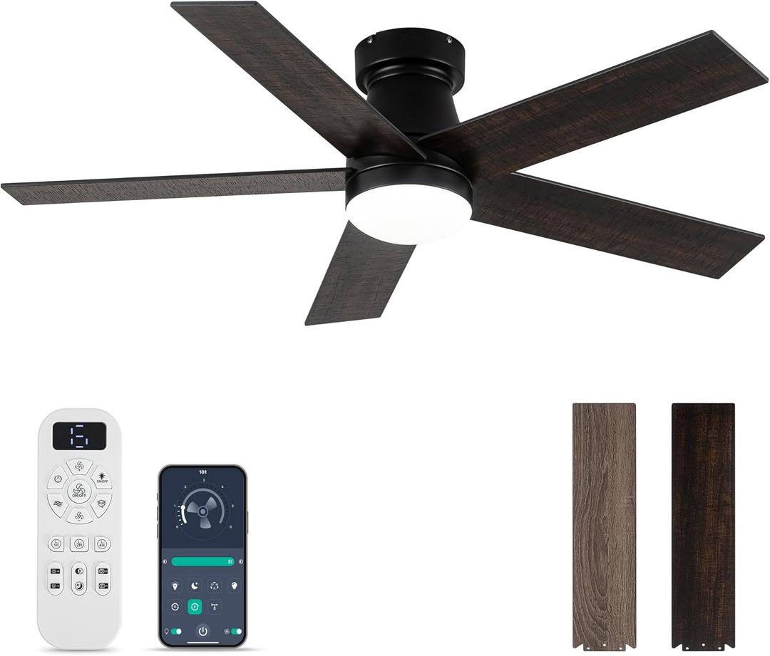 Ceiling Fans with Lights and Remote Control, Bedroom Ceiling Fan with Light 3-Color LED Dimmable and Replaceable, Memory for Lighting and Fan Reversible, 6-Speed, Timer, Indoor/Outdoor Use, 47 Inch (Dark Brown 2401)