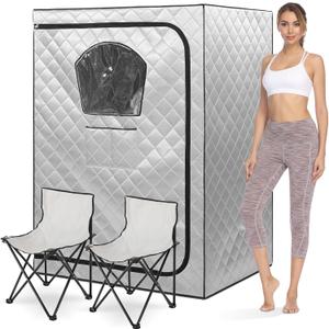 Gollense Portable Sauna for Home 2 Person Steam Tent with 2 Folding Chairs, Full Size Large Foldable Indoor Steam Box for Relaxation, Steamer NOT Included, Sliver (Silver)