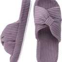 Enteer Platform Corduroy Slippers for Women, Memory Foam Slides with Arch Support, Cozy Crossband Bow Slippers, Non-Slip Indoor Outdoor Bedroom Shoes (Purple)