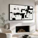 YQI FenDou Black and White Abstract Canvas Wall Art 40X20in Modern Minimalist Textured Painting Print with Black Frame, Large Contemporary Neutral Wall Decor for Living Room Bedroom Office