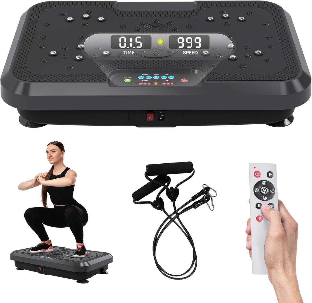 Vibration Plate Exercise Machine, Vibration Plate for Lymphatic Drainage Weight Loss, 999 Gear Shaping Vibrating Plate, Full Whole Body Workout Vibration Platform with Handles for Home Fitness (BLACK)
