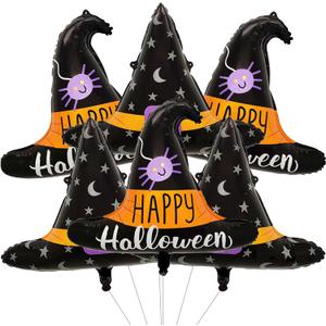6 PCS Halloween Party Decorations, Cute Halloween Balloons, Wizard Hat, Witch Hat Foil Balloon, Witch Balloons for Girls Kids Birthday Baby Shower Masquerade Themed Party Decorations