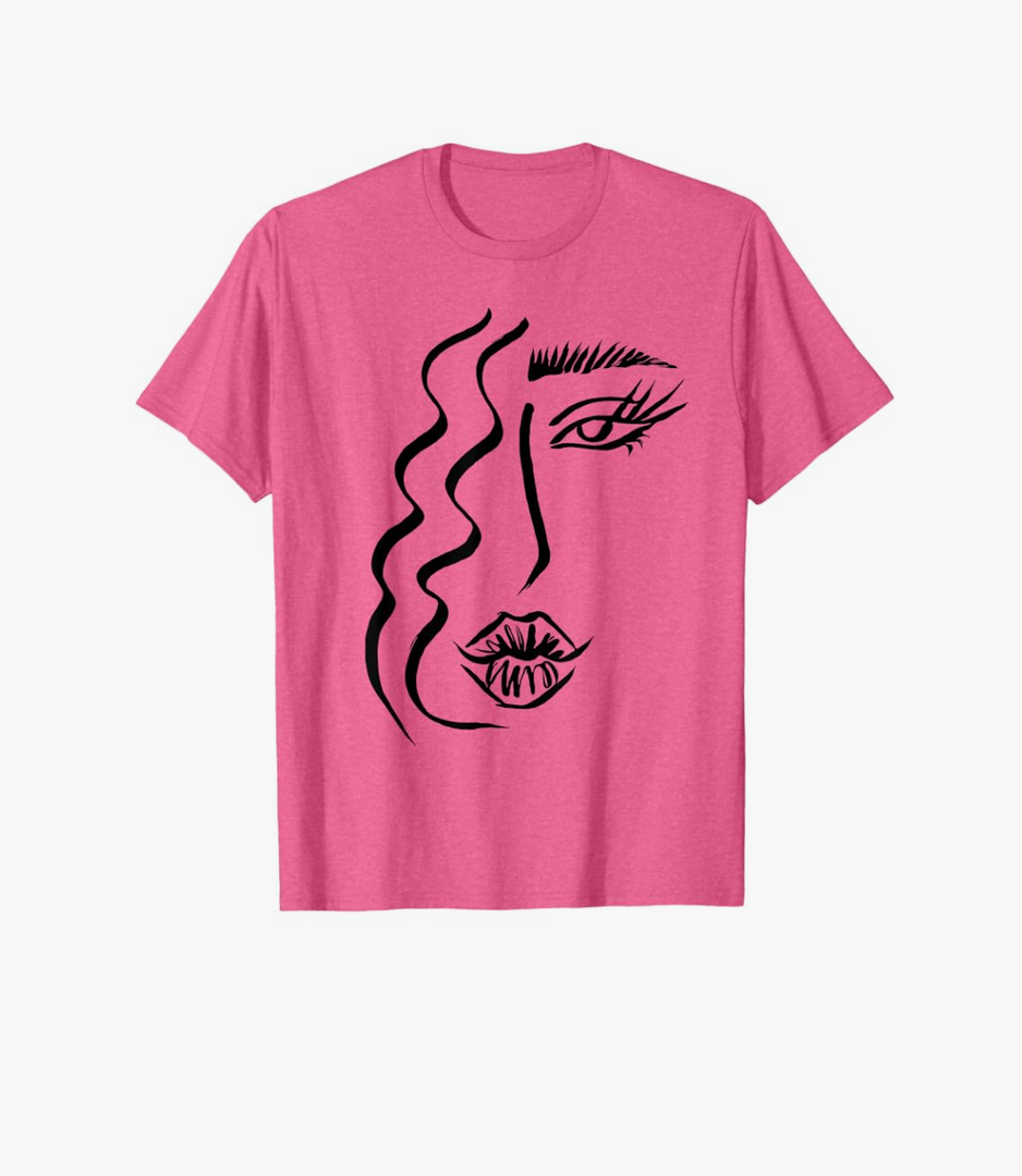Abstract Line Art Drawing Sketch Portrait Face Eye Lips Hair T-Shirt Size L