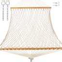 GAFETE Single Rope Hammocks for Outside, Traditional Hand Woven Cotton Hammock with Hardwood Spreader Bar, Max 450 lbs Capacity (Natural Beige, Small)