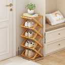 Foldable Shoe Rack, Bamboo Vertical Shoe Organizer Tall for Small Spaces. Multifunctional Narrow Shoe Shelf for Entryway, Closet, Corner, Bedroom, Hallway, Wood Color 5 Layers