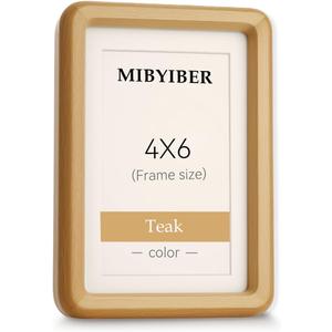 4x6 Picture Frame Wood Natural Solid Teak Photo Frames with 3x5 Mat, Handcrafted Wooden Frame for Tabletop or Wall Mounting Display