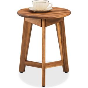 Round Side Table  Solid Acacia Wood End Table for Living Room or Bedroom  Natural Wood Finish, Compact Nightstand or Accent Table for Sofas & Beds (13x16x13 Inches)