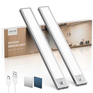 LROLTEF Under Cabinet Lighting Wireless, 2 Pack 8.3 inch 1500mAh 6500K Dimmable Motion Sensor Light Indoor, Rechargeable LED Under Counter Lights for Kitchen, Shelf, Stairs, Closet