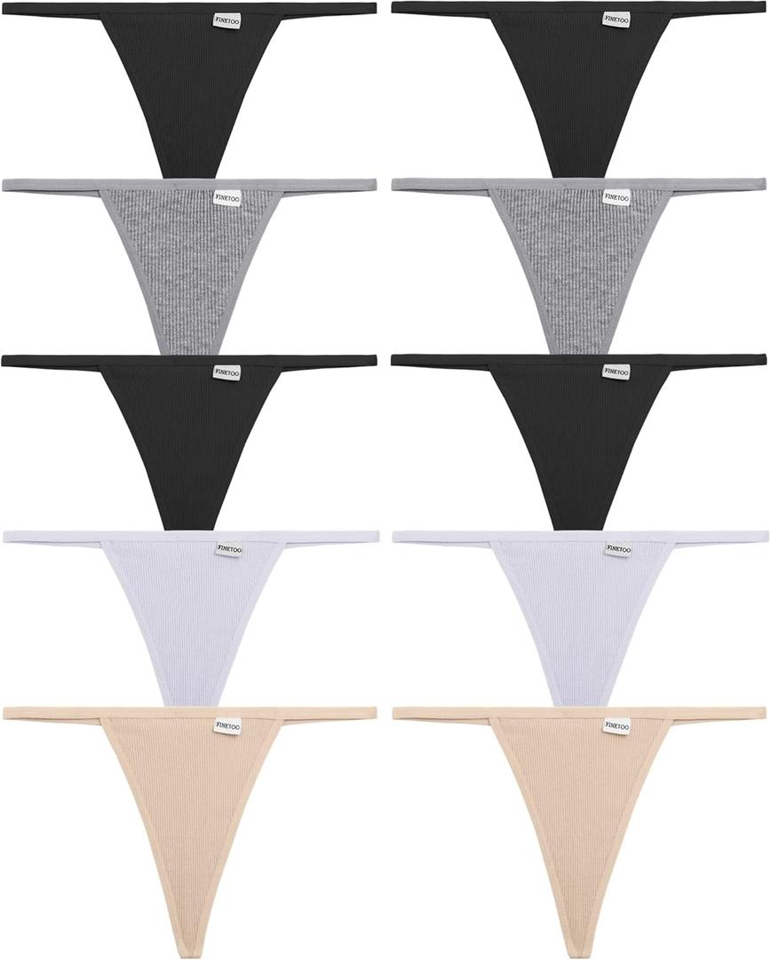 FINETOO 10 Pack G-String Thongs for Women Cotton Panties Stretch T-back Tangas Low Rise Hipster Underwear Sexy  (Medium)