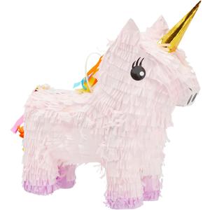 Blue Panda Unicorn Pinata for Girl - Small Pink 13 x 15.5 x 5 in - Princess Birthday Party Pinata & Rainbow Mane Theme - Easy-Fill Design