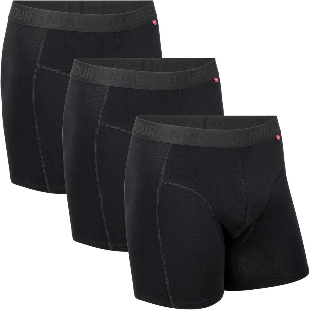 DANISH ENDURANCE Men's Organic Cotton Boxer Briefs, Tag-free Underwear, 3 & 6 Pack (X-Large, Black)