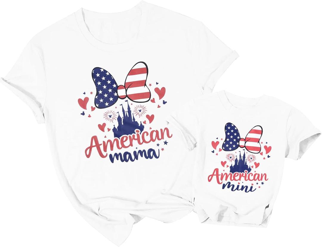 SUPEY Magical Family Vacation Shirts Americian Mommy and Me Flag Shirt 4th of July Baby Girl Outfit USA Short Sleeve Shirts (White)