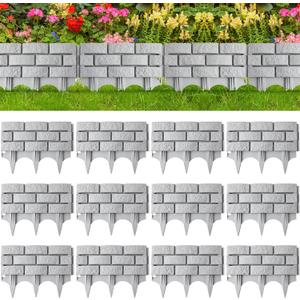 Landical 8 Pcs Retaining Wall Block Faux Stone Edging for Landscaping, 17 x 13 Inch Garden Border Landscape Edging Blocks Garden Plastic Fence for Mulch Flower Bed Patio Lawn Path Walkway