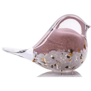 DOVDOV Hand Blown Glass Bird Statue Home Decor, Small Pink Glass Art Bird Sculpture for Office Desktop, Dresser entryway Decorative Ornament and Paperweight.