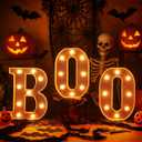 Baquler 3 Pcs Halloween Boo Decorations Light up Boo Sign Marquee LED Letters Lights Decor for Halloween Outdoor Home Room Kitchen Fireplace Tabletop Party Supplies(Orange)