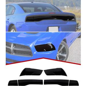 JeCar Smoked Light Covers Headlight Brake Light Bezal Guards Exterior Accessories Compatible with Dodge Charger 2011-2014, Black