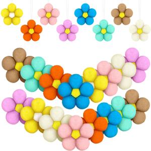 32 Pcs Summer Ornaments for Tree Felt Daisy Flower Hanging Ornament Summer Spring Hanging Decoration Wool Floral Garland for Home Party Supplies(16 Pcs,Fluffy)