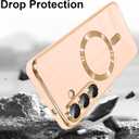 OOK Magnatic Case for Samsung Galaxy S25 Plus [Compatible with MagSafe] Full Camera Lens Protector Gold Electroplate Edge Soft TPU Shockproof Protective Phone Case for Women Girls - Pink