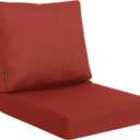 Favoyard Deep Seat Patio Cushions 24  24 inch Rainproof & Fadeness Furniture Cushion Set for Outdoor Chair Couch with Polyester-Linen Fabric & Removable Cover, Hidden Zipper and Adjustment Staps (Red)
