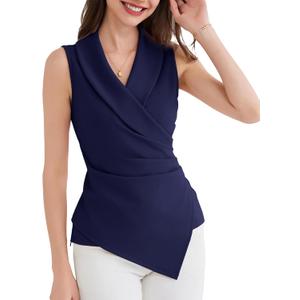 GRACE KARIN Women's Wrap V Neck Casual Work Tops Sleeveless Office Dressy Summer Blouse Asymmetrical Elegant Shirts (Dark Blue) XL GRACE KARIN Women's Wrap V Neck Casual Work Tops Sleeveless Office Dressy Summer Blouse Asymmetrical Elegant Shirts (Dark Blue) XL