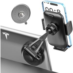 Tesla Phone Holder [Strong Backup Sucker] Screen Phone Mount for Tesla Model 3/Y/X/S, Hands Free Car Cell Phone Stand, Compatible with iPhone 15/14/13/12/ Pro Max, Galaxy, 4-7" Smartphones