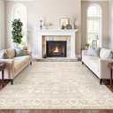 8x10 Washable Area Rugs for Living Room, Vintage Floral Non-Slip Low Pile Natural Rug Soft Throw Large Carpet for Dining Room Bedroom Home Office (Beige, 8'x10')