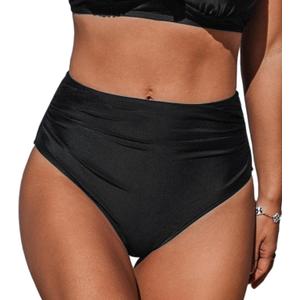 CUPSHE Womens Swimsuit Bikini Bottom High Waisted Bathing Suit Ruched Full Coverage (X-Large, Black)