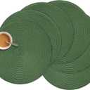 Zupro Round Placemats Set of 6,Braided 15 inch Table Mats Heat Resistant Non-Slip Washable,for Kitchen Dining Tables Four Seasons Dinner Parties Thanksgiving Christmas and Everyday Use.Olive Green