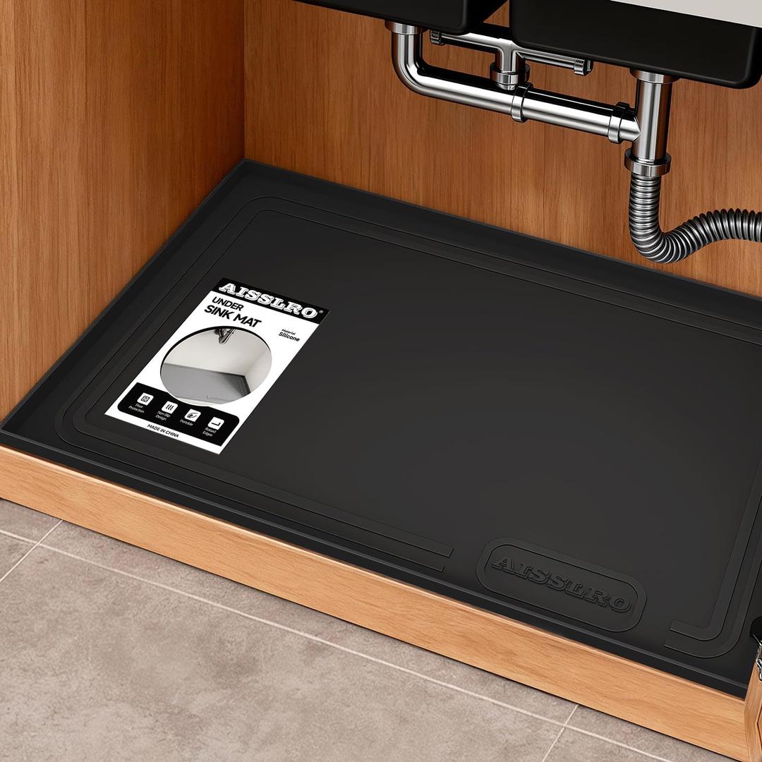 Under Sink Mat 28 X 19, Waterproof Silicone Cabinet Kitchen Liner, Black