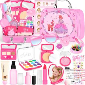Pretend Makeup for Toddlers, Toy Play Makeup Set for Kids 3-5, Toddler Makeup Kit Pretend, Fake Makeup for Kids, Princess Toddler Toys for Girls, Gifts Toys for 3 4 5+ Year Old Girls(Not Real Makeup)