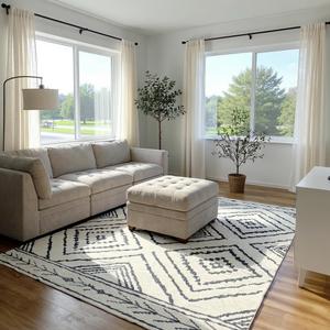 Area Rug 8'x10' Rug Machine Washable Non-Slip Low Pile Print Pattern Western Rug for Living Room Bedroom Entryway Tribal Series -Navywhite/Black