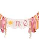 You Are My Sunshine High Chair Banner,Sun Themed First Birthday Party Decorations For Girl, Modern Sun One Garland For High Chair, Ribbon Tutu Skirt Baby Girl Shower Supplies (Pink)