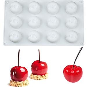OCPO KITCHEN Cherry Silicone Molds for Baking Mousse Cake, 3D Silicone Baking Mold for Candy Pastry Chocolate Truffle Cupcake Jelly Cookie Pudding Cake Decoration Mold, Cherry Shape (12-Cavity)