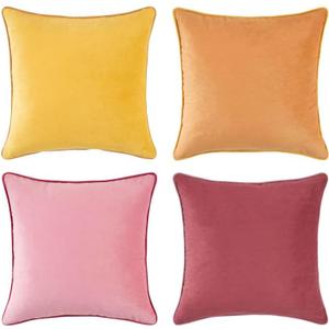 MONDAY MOOSE Decorative Throw Pillow Covers Cushion Cases, Set of 4 Soft Velvet Modern Double-Sided Designs, Mix and Match for Home Decor, Pillow Inserts Not Included (16x16 inch, Yellow/Pink)
