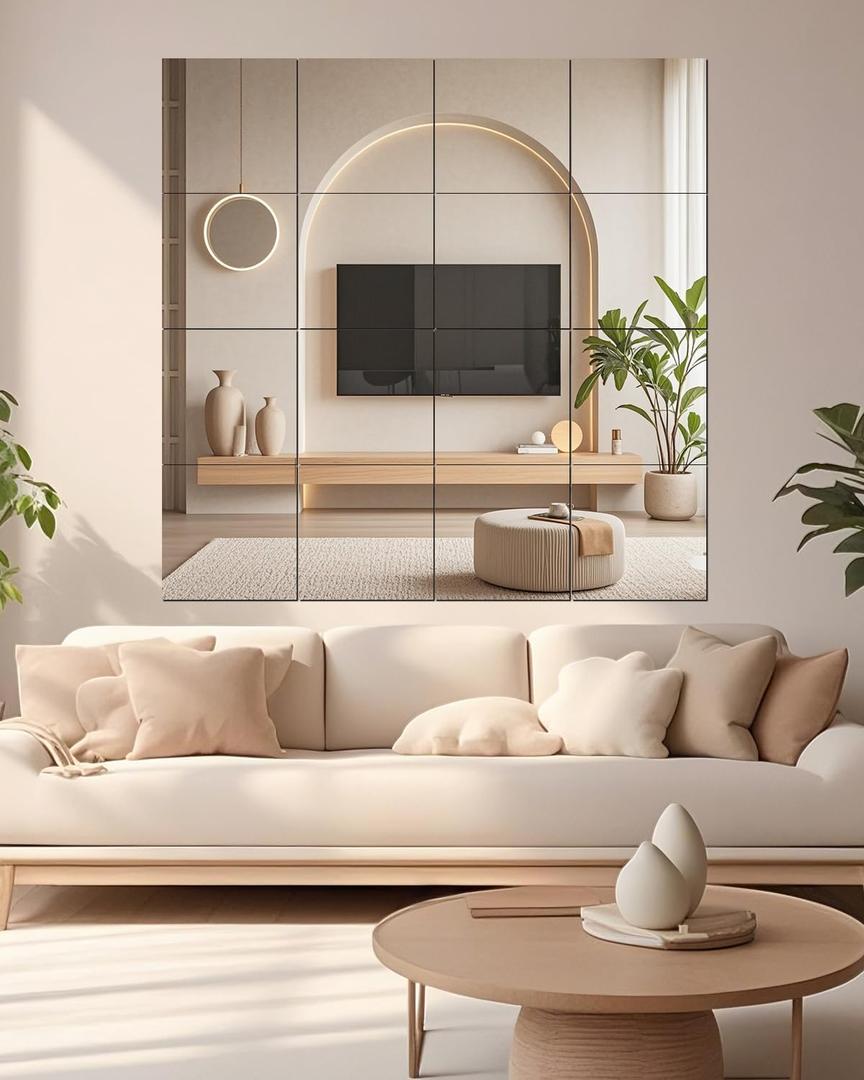 12" x 14" 16Pcs Full Length Wall Mirror Tiles, Frameless Wall Mounted Mirror Glass Wall Mirror for Home Gym, Door, Bedroom, Living Room (Black)