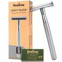 Bambaw Double Edge Safety Razor for Men & Women, Metal Razor with 5 Double Edge Safety Razor Blades, Eco-Friendly Razor – Silver