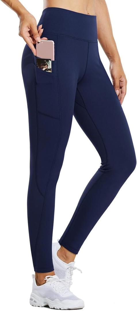 baleaf Women's Fleece Lined Leggings Water Resistant Thermal Winter Warm Tights High Waisted with Pockets Running Gear (A-navy-27")