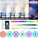 STERREN RGB Ceiling Fans with Lights, 20'' Smart LED Ceiling Fan with Remote/APP Control, Modern Low Profile Bladeless Chandelier Fan, Dimmable White Fandelier for Bedroom, Living Room, Kitchen