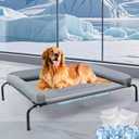 42''Cooling Elevated Dog Bed with Pillow,Outdoor Indoor Raised Dogs Bed with Six Support Feet,Breathable Dog Cot Beds Teslin Medium Large Size Dogs,Pet Hammock Beds, Pet Beds with 4 Ice Pack (Medium)